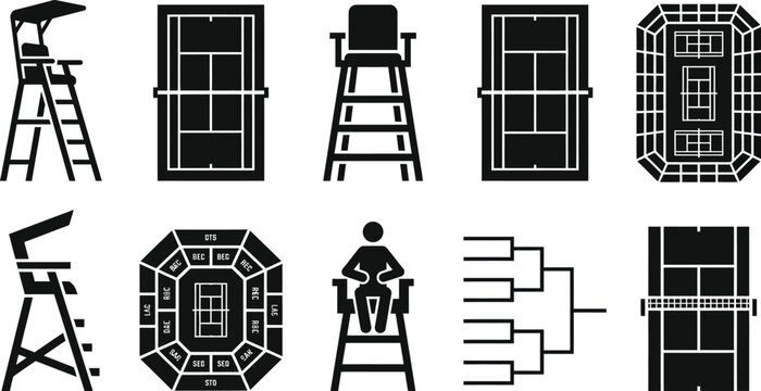 Tennis equipment and venue iconography collection.