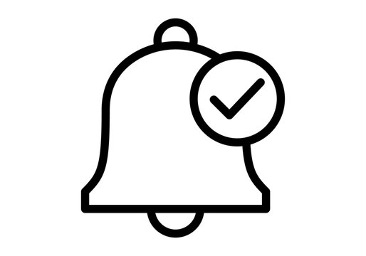 Icono lineal de campana de notificaci&oacute;n con una marca de verificaci&oacute;n para alerta activada