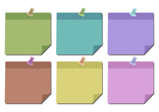Colecci&oacute;n de notas adhesivas de colores con chinchetas