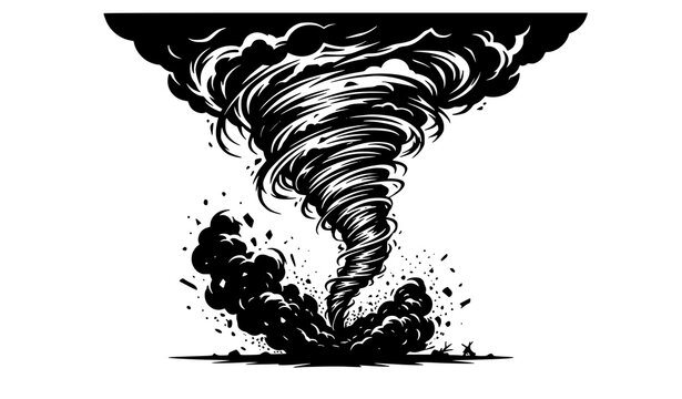 Modern flat tornado vector illustration with minimalist blue storm funnel cloud icon element