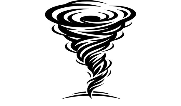 Tornado tribal tattoo vector icon with black swirling vortex line art graphic design element on white background