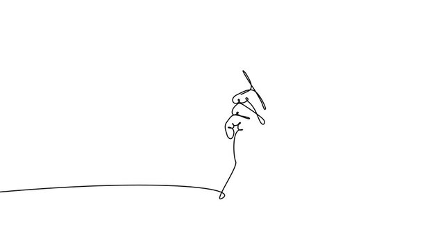 Hand holding plate line art animation in progressive continuous line drawing style