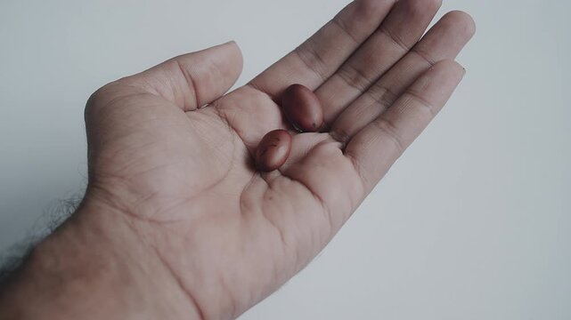 Slow Motion of Bean Seeds Dropping from Hand