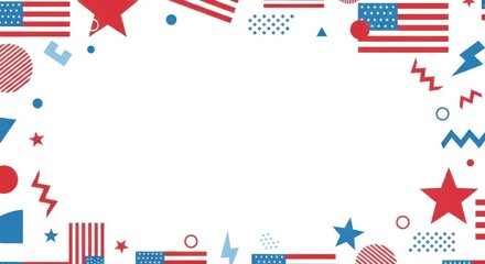 Fototapeta premium Festive American Flag and Star Border with Geometric Shapes.