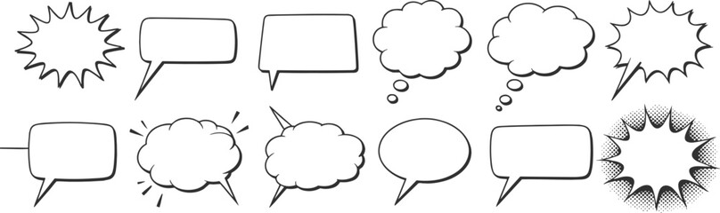 Collection of comic style speech and thought bubbles with hand drawn outlines © Kumot Roy