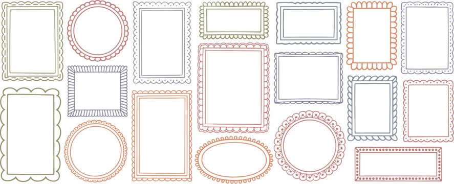 Collection of handdrawn decorative frames and borders in various shapes and sizes