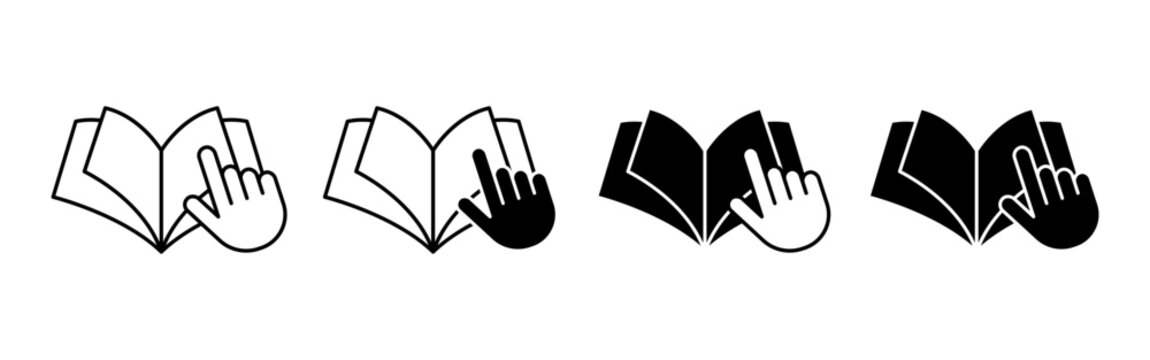 Open Book and Hand Pointer Symbols for Reading and Digital Learning