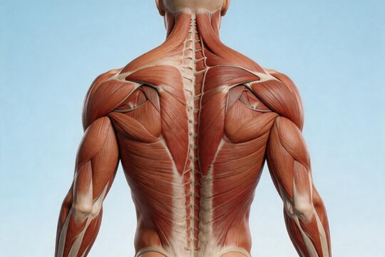Human muscle anatomy from back view