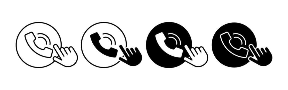 Phone Call Button and Hand Tap Symbols for Contact and Customer Support