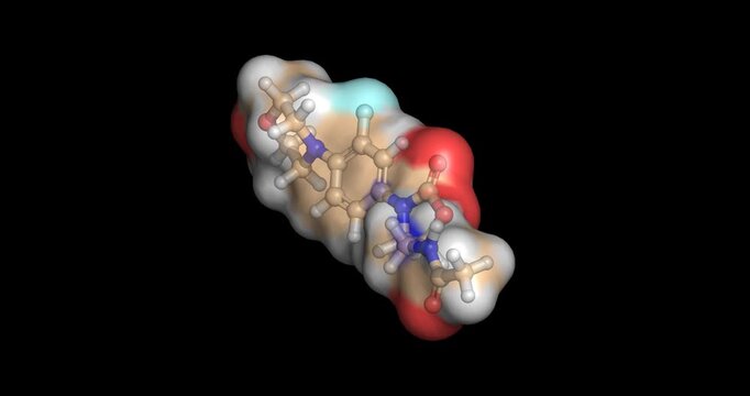Linezolid, last line drugs/oxazolidinone antibiotic and bacterial protein synthesis inhibitor, 3D molecule spinning, 4K