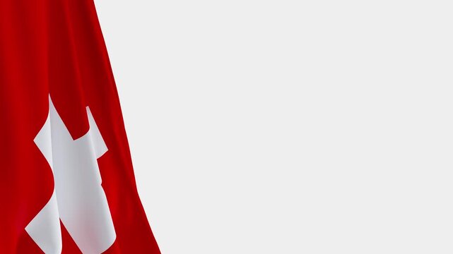 Switzerland Flag on Left Side, Waving National Symbol with Copy Space