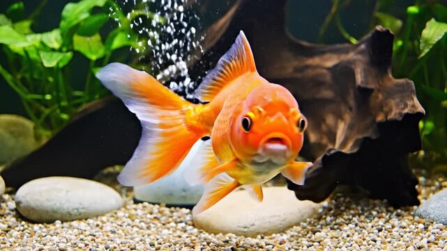 Beautiful Goldfish Swimming Gracefully in a Freshwater Aquarium.