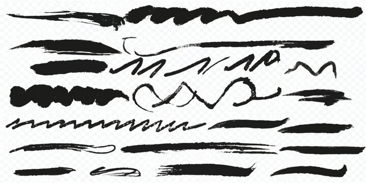 Collection of black brush stroke lines and scribbles with hand drawn paint brush design element scribble line mark graphic element effect scribble abstract isolated freehand