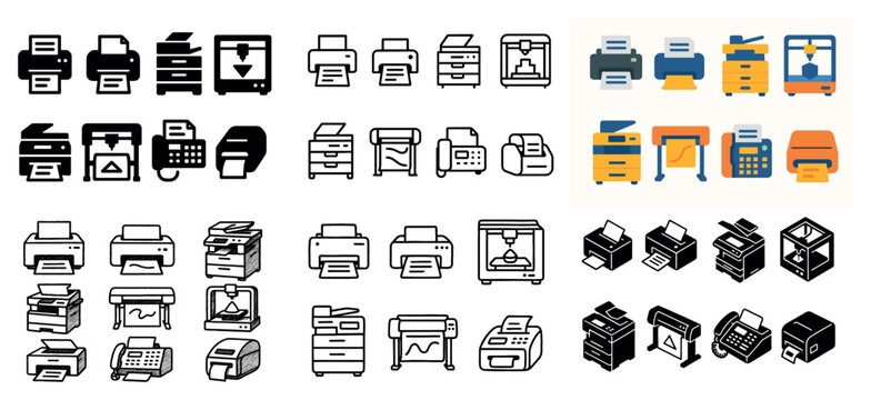 Office icons with printer fax scanner outline