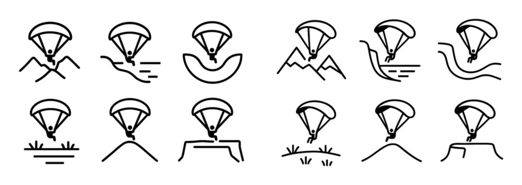 Adventure icons with parachute person outline
