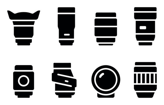 Photography icons with lens camera tubes minimal