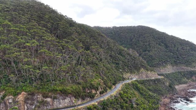 Up from lookout on Great Ocean road scenic drive on the coast of Victoria, Australia.