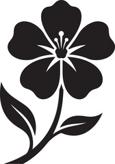 Fototapeta premium Flower blossom vector illustration, elegant black silhouette of blooming plant with petals, stem, and leaves isolated.