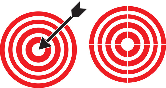 Archery target practice bullseye aim sport game vector design. Target icon. Target with arrow. Goal symbol collection. Darts icon. Hitting the bullseye