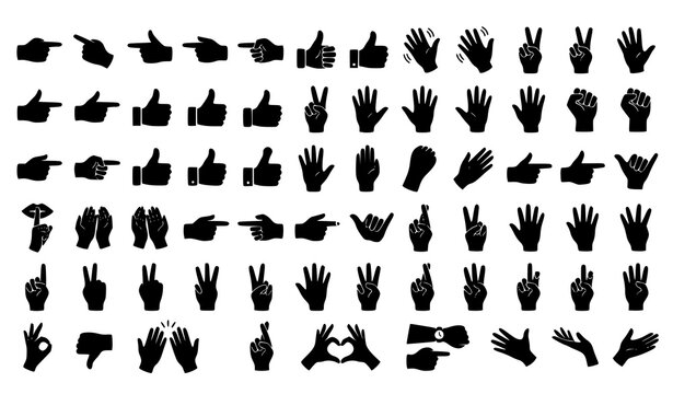 Black Hand Gesture Silhouette Vector Collection with Communication and Sign Language Poses