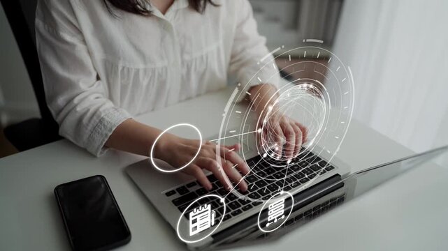 ERP icons show management, integration, and business process. ERP supports data management, ERP efficiency, and ERP organizational solutions. Funnel