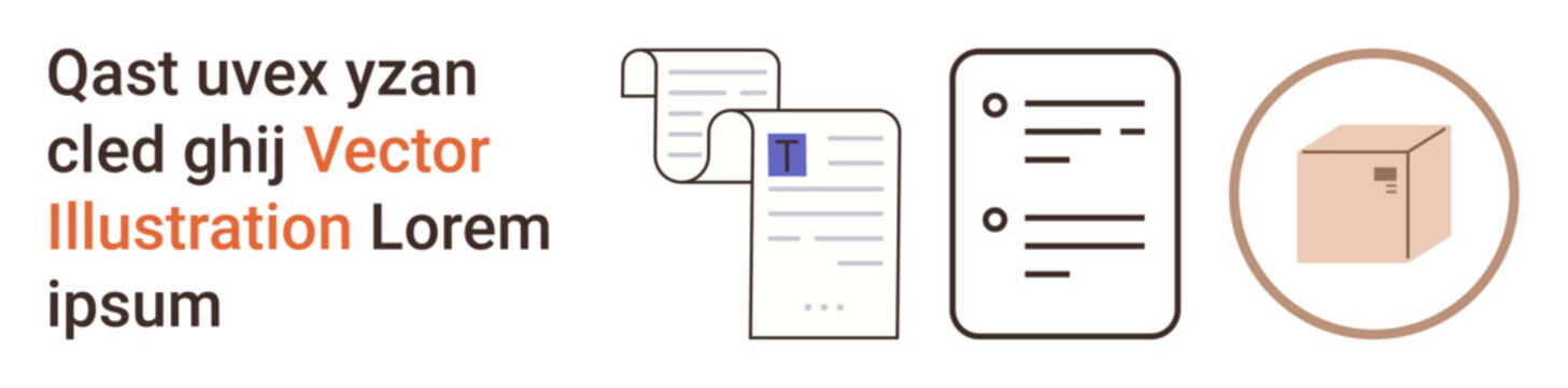 Document processing, logistics, business operations, shipping services, digital records, organization tools. Documents and box icons management and shipment. Document processing and logistics