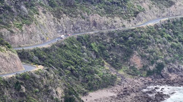 Cliffs over creek on Great Ocean road scenic drive in Victoria from Lorne to Apollo bay.