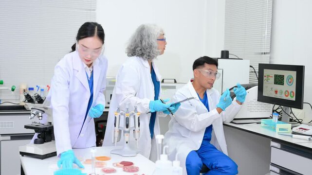 Food science as lab scientists test and analyze vegetables for safety and quality using advanced technology