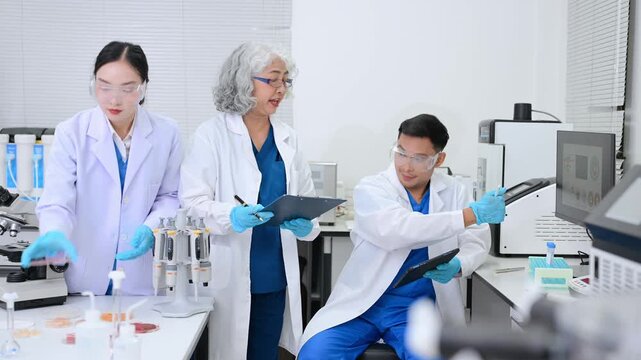 Food science as lab scientists test and analyze vegetables for safety and quality using advanced technology