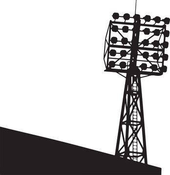 Stadium floodlight tower on white background lights sports
