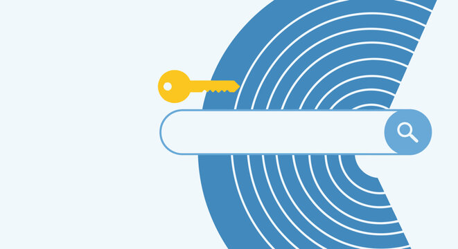 Search bar with key symbol, indicating search engine optimization, keywords, and unlocking online content for effective internet searching.