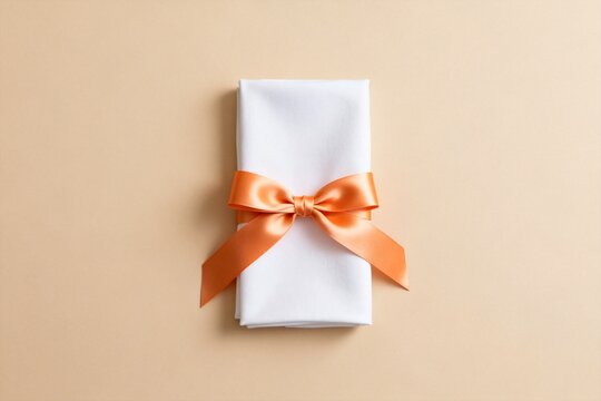 White napkin with orange ribbon bow