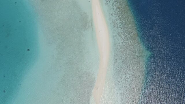 Aerial top down view of sandbar and ocean, Baa atoll, Maldives islands
