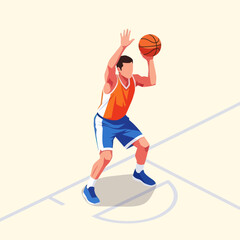 Naklejka premium Man Playing Basketball with Orange Ball.