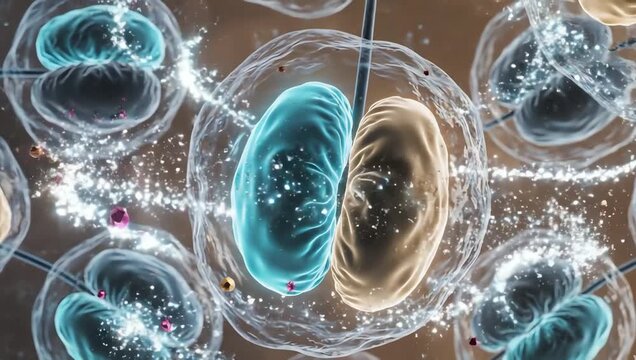 Hormone particles activating healthy mitochondria inside body cells