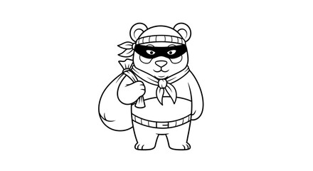 Fototapeta premium Cartoon Bear Bandit with Loot Bag, Wearing Mask and Bandana