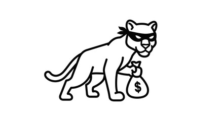 Naklejka premium Cartoon Panther Thief with Money Bag, Bandit Animal Illustration
