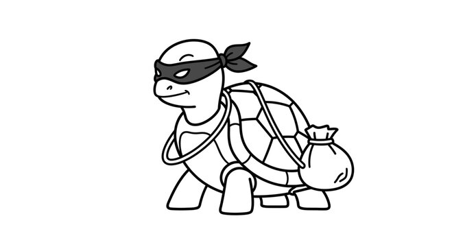 Cartoon Ninja Turtle Carrying a Money Bag