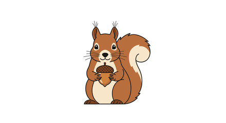 Cute squirrel character holding an acorn nut. Flat vector illustration of a woodland animal in cartoon style, isolated on white background for nature and wildlife concepts. © Hafiz