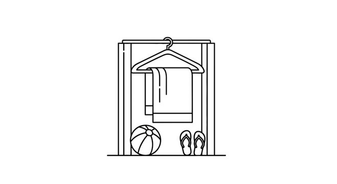 Summer Vacation Essentials: Beach Ball, Flip-Flops, and Towel in Closet