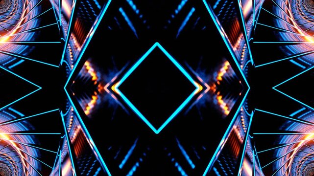 Blue and Orange Glowing Spiral Kaleidoscope Background VJ Loop in 4K