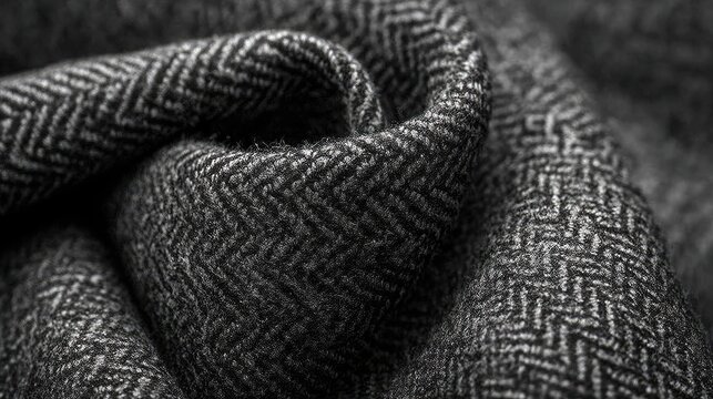 Herringbone wool texture, grey tweed suit fabric, zigzag weave pattern, classic fashion background, elegant textile 
