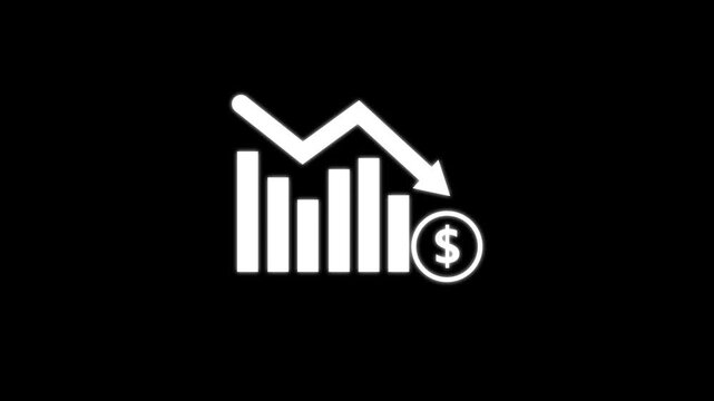 Business loss falling down with dollar icon, financial graph chart. black background. Motion graphics of concept. animation