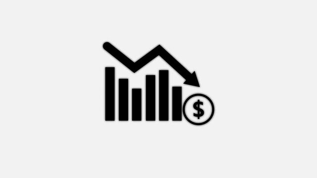 Business loss falling down with dollar icon, financial graph chart. black background. Motion graphics of concept. animation
