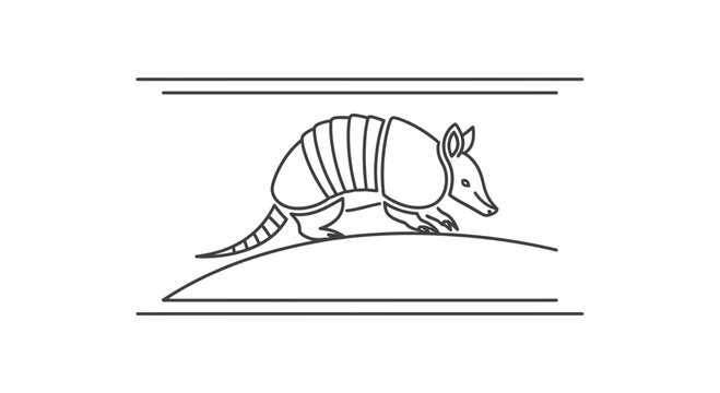 Armadillo Walking on a Hillside, Stylized Line Art Illustration