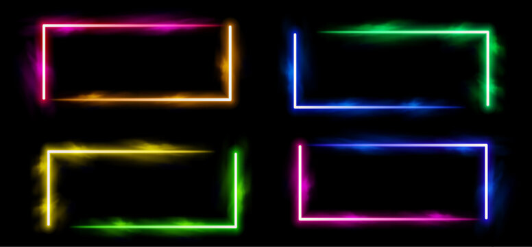 Neon Corner Frames Collection with Colorful Light Glow