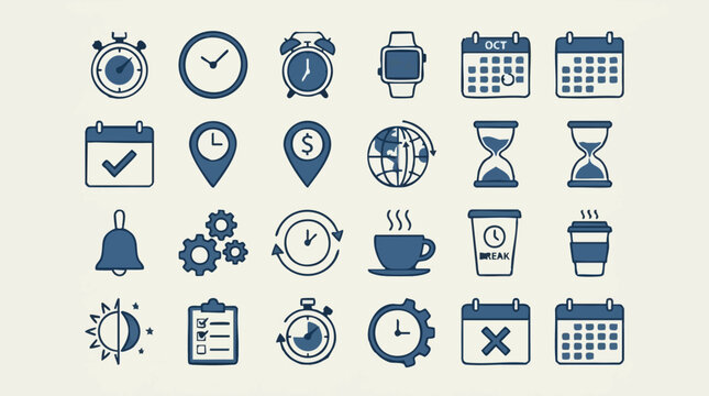 Time management and productivity icons set vector illustration