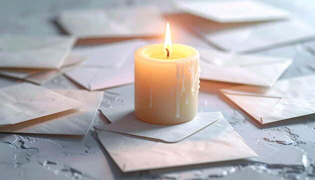 calm peaceful candle light on envelopes