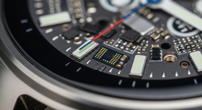 Close up electronic watch dial