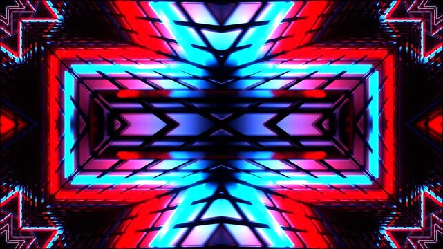 Red and Blue Neon Cross-Type Kaleidoscope Background VJ Loop in 4K